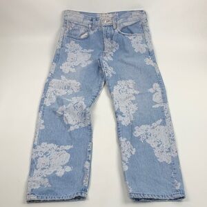 We The Free FP Blue Floral Jeans Size 26 Cotton Straight Leg light Wash denim